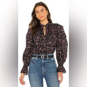 Free People Blouse Dark Floral NEW Black Purple Green Small